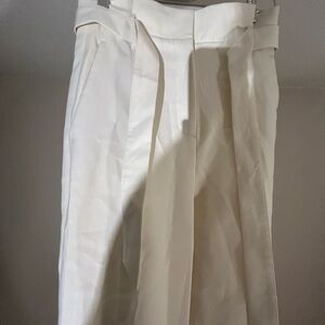Zara Cream Trousers with Pleated Front and Wide Waistband